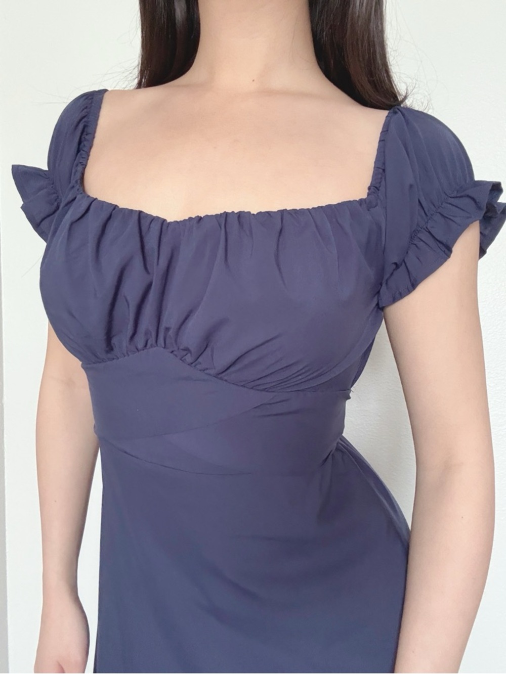 Puff Sleeve Dress in Deep Navy